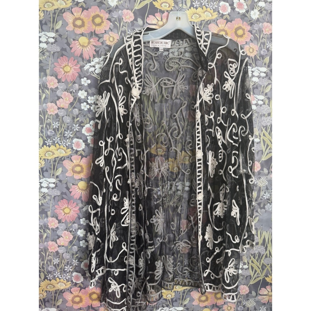 Brownstone Studio New York Black Sheer‎ Embroidered Kimono Jacket Cardigan 22W